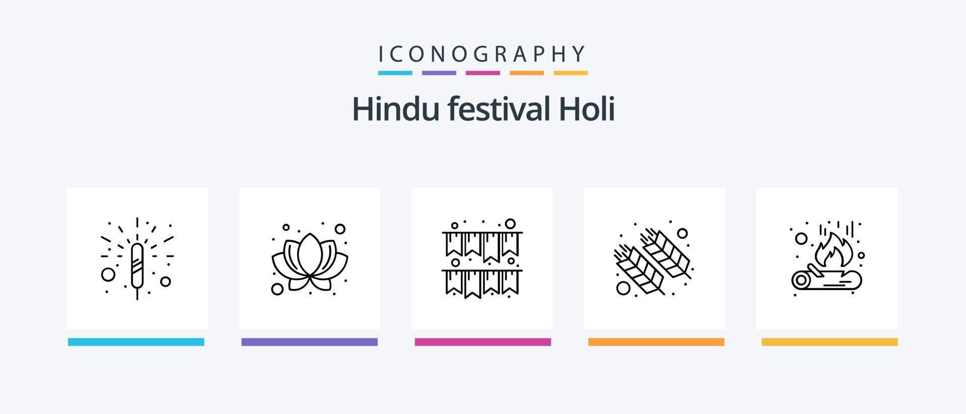 Holi Line 5 Icon Pack inklusive Lampe. Feuer. Glas. Party. Musik. kreatives Symboldesign vektor