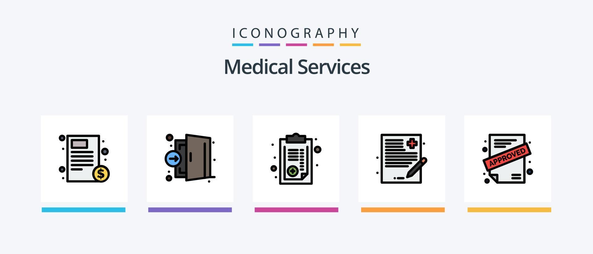 medicinsk tjänster linje fylld 5 ikon packa Inklusive . dollar. hälsa. medicinsk. Rapportera. kreativ ikoner design vektor