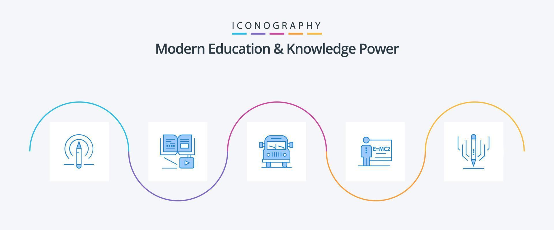 Moderne Bildung und Wissen Power Blue 5 Icon Pack inklusive Digital . Zimmer. LKW. Lehrer. Klassenzimmer vektor