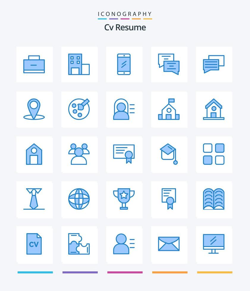 Creative CV Resume 25 Blue Icon Pack wie Zeichnen. Karte. Plaudern. Standort. Ausbildung vektor
