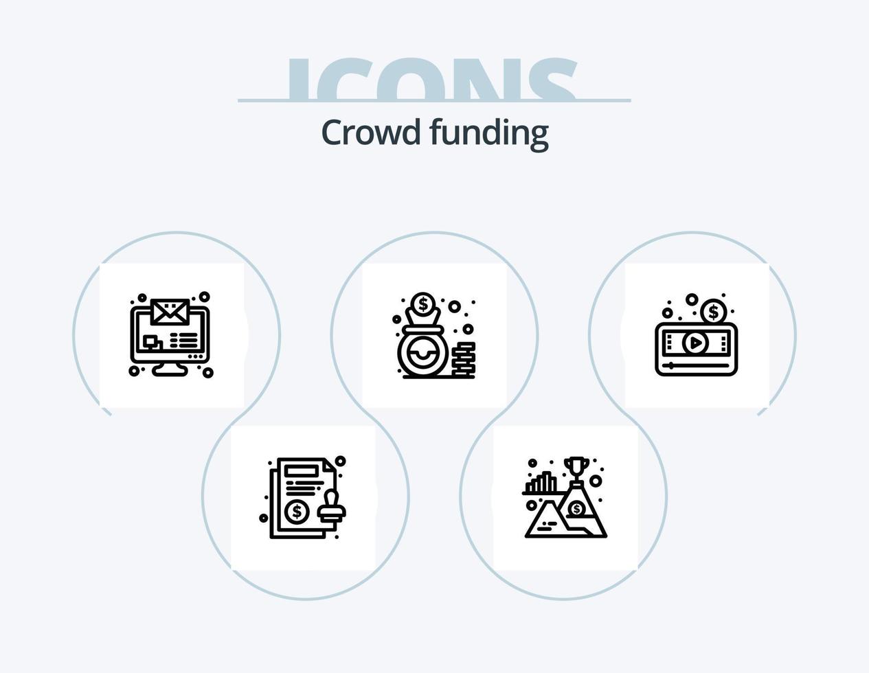 Crowdfunding-Linie Icon Pack 5 Icon-Design. Browser. Rakete. Geschäft. Start. Idee vektor