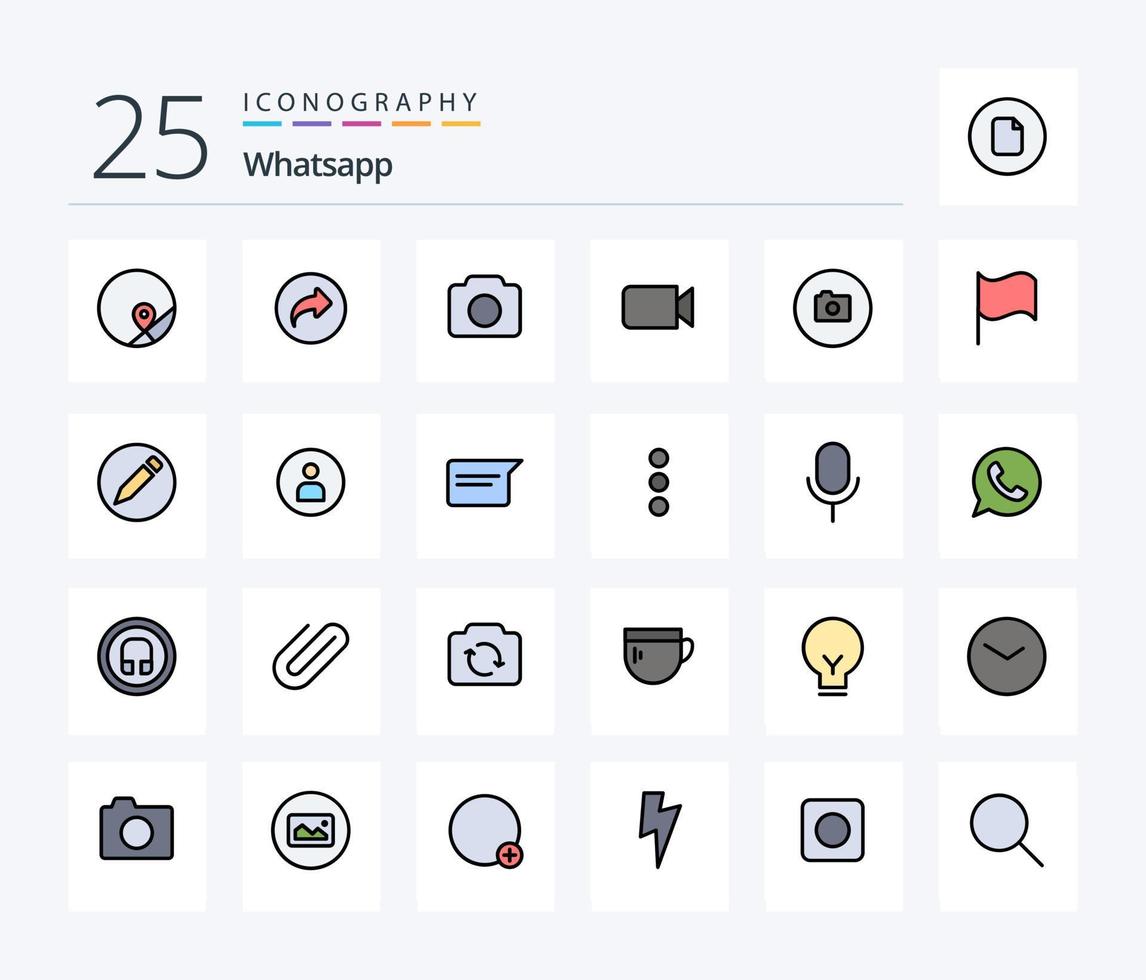 WhatsApp 25 Zeilen gefülltes Icon Pack inklusive Text. Basic. Kamera. ui. Basic vektor