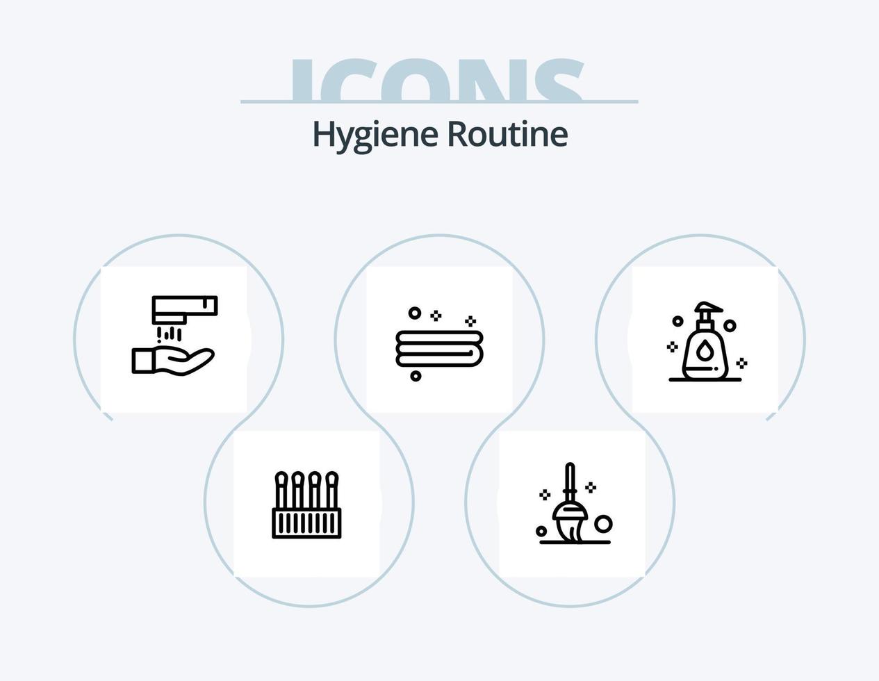 Hygiene-Routine-Line-Icon-Pack 5 Icon-Design. . Reinigung. sprühen. Uhr. Shirt vektor