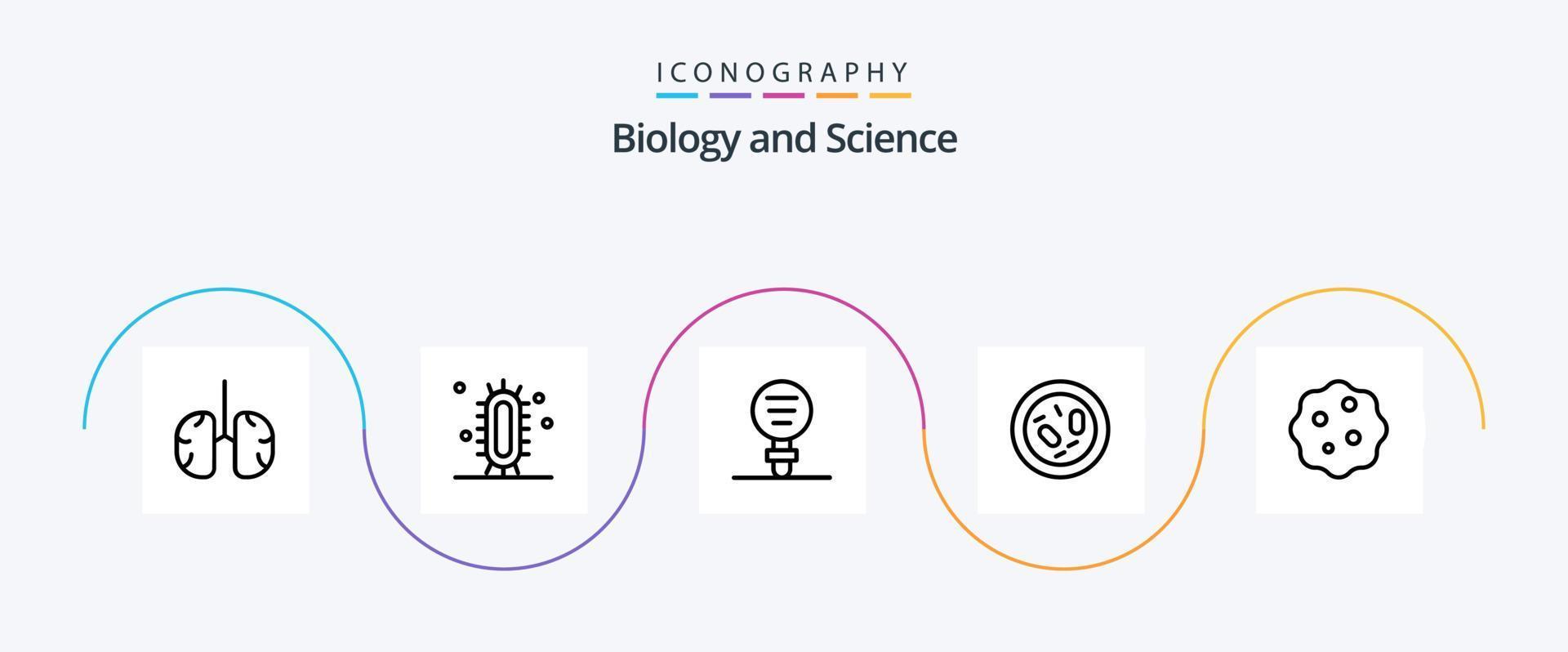 biologi linje 5 ikon packa Inklusive bakterie. bakterie. vetenskap. forskning. experimentera vektor