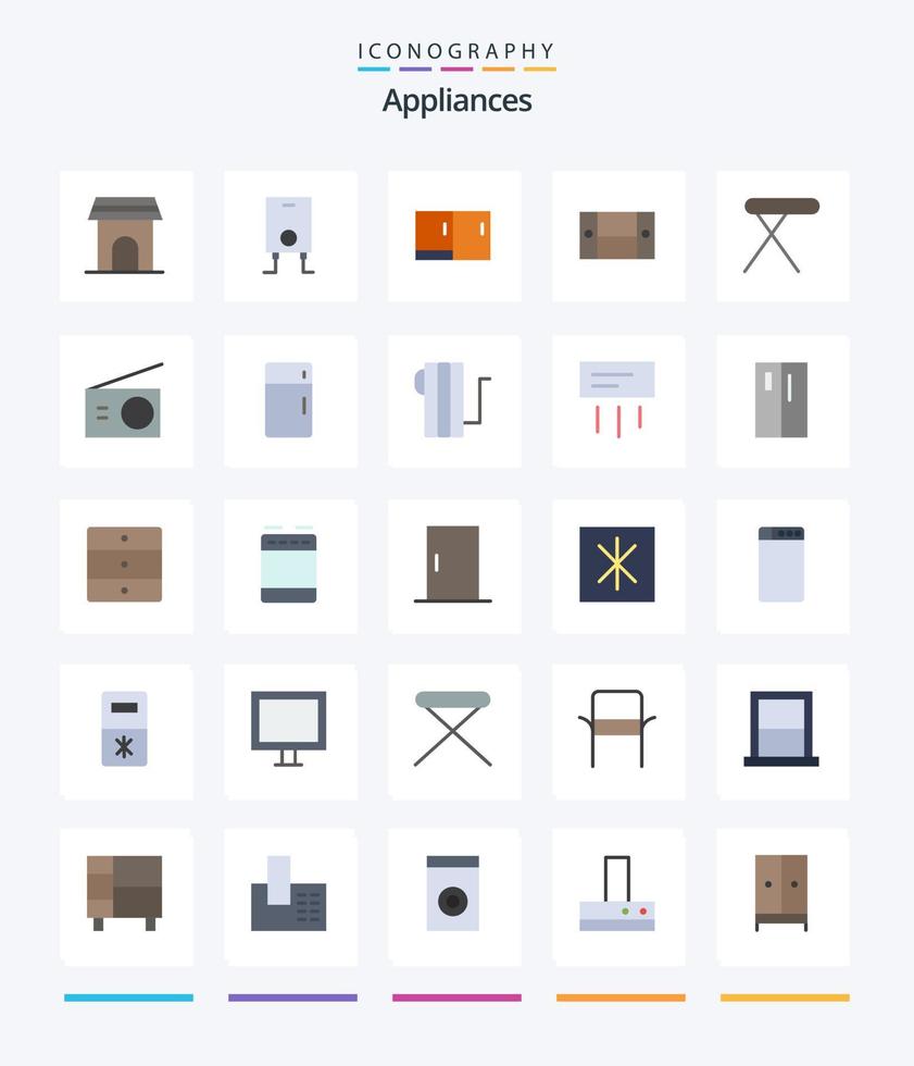 kreative Geräte 25 flaches Icon Pack wie elektrisch. Tisch. Kabinett. Eisen. Haushaltsgeräte vektor