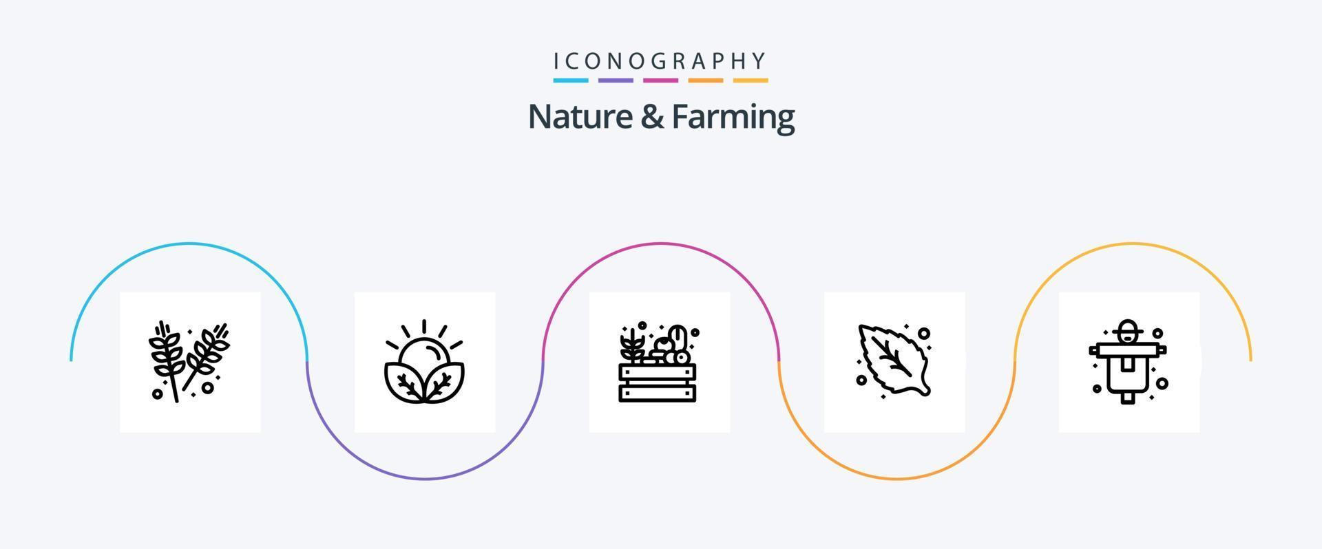 natur och jordbruk linje 5 ikon packa Inklusive odla. blad. trädgård. grön. skörda vektor