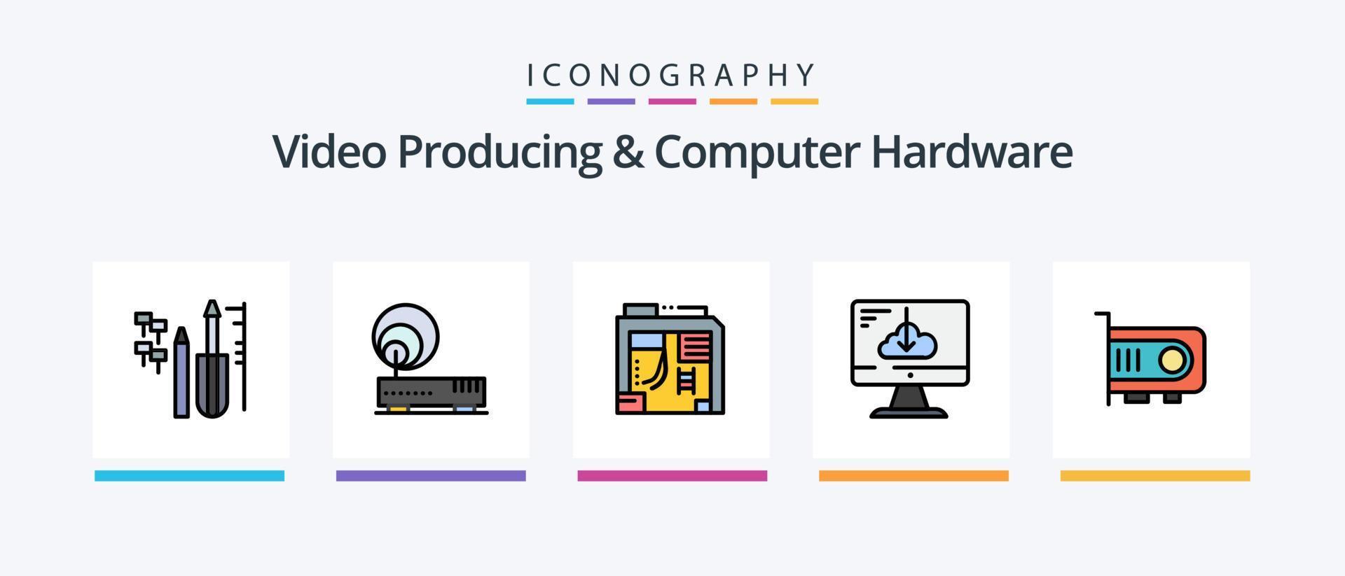 Videoproduktion und Computerhardware mit 5 Symbolpaketen, einschließlich Dimmen. Komponente. liefern. Karten. Taste. kreatives Symboldesign vektor