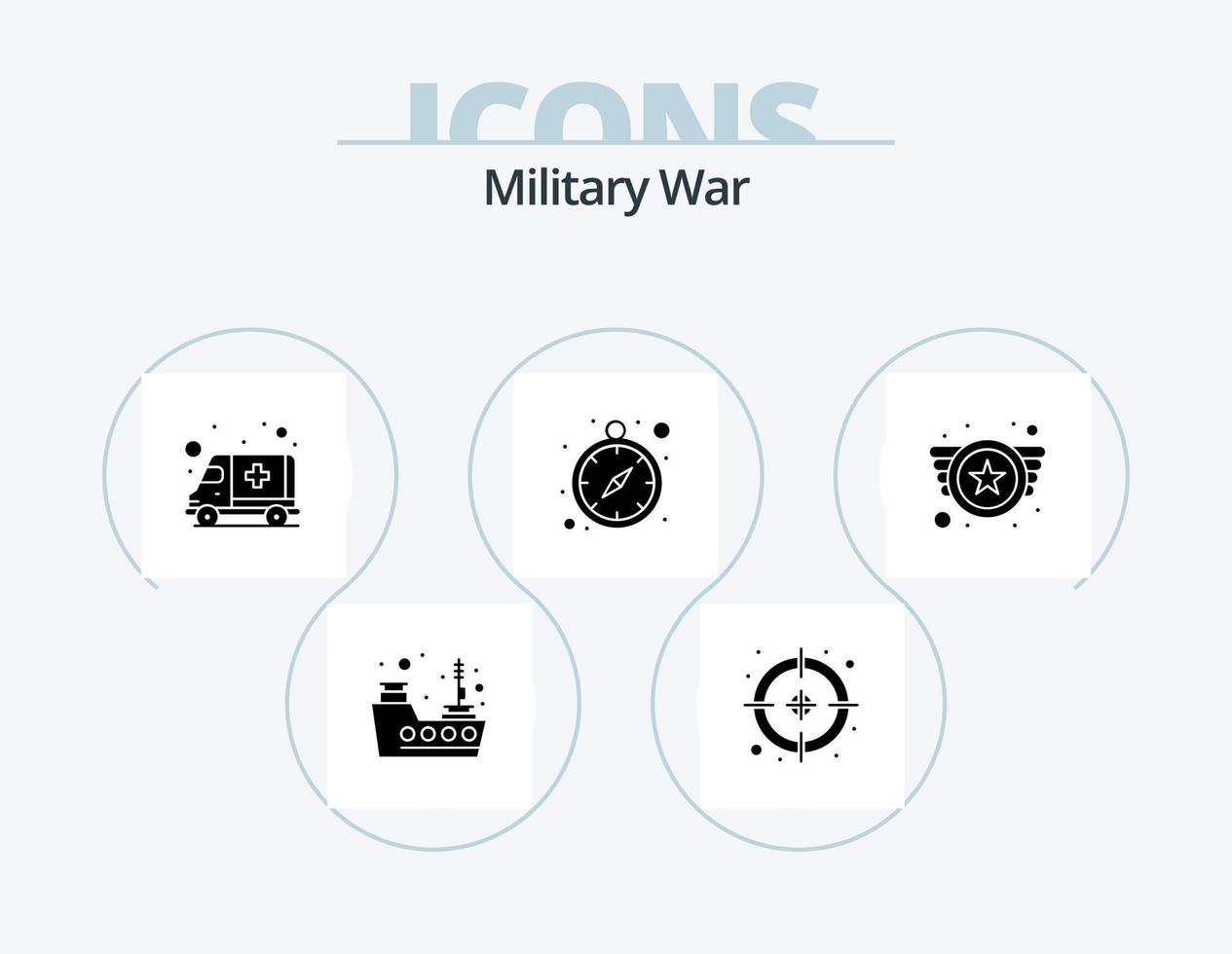 Militärkriegs-Glyphen-Icon-Pack 5-Icon-Design. Abzeichen. GPS Navigation. Krankenwagen. Zeitoptimierung. Militär vektor