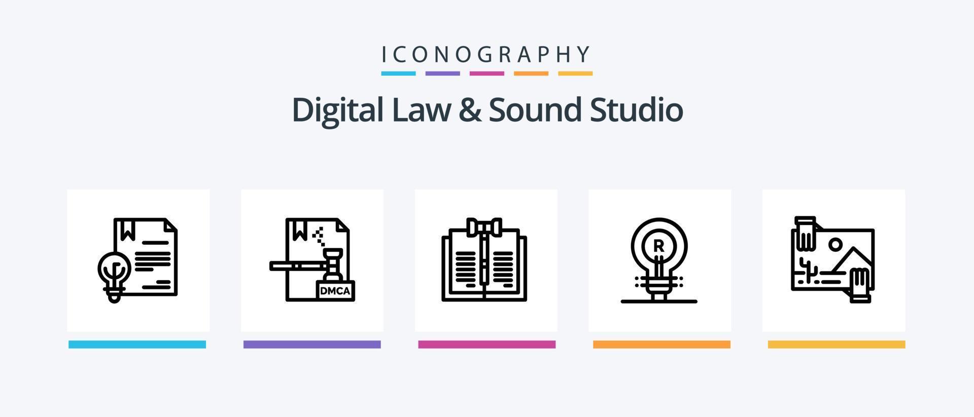 Digital Law and Sound Studio Line 5 Icon Pack inklusive Urheberschaft. Künstler. Digital. anonym. Eigentümer. kreatives Symboldesign vektor