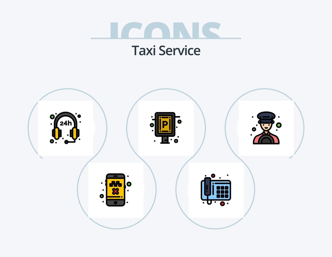 taxi service linje fylld ikon packa 5 ikon design. taxi. uppkopplad. meter. styrelse. parkering vektor