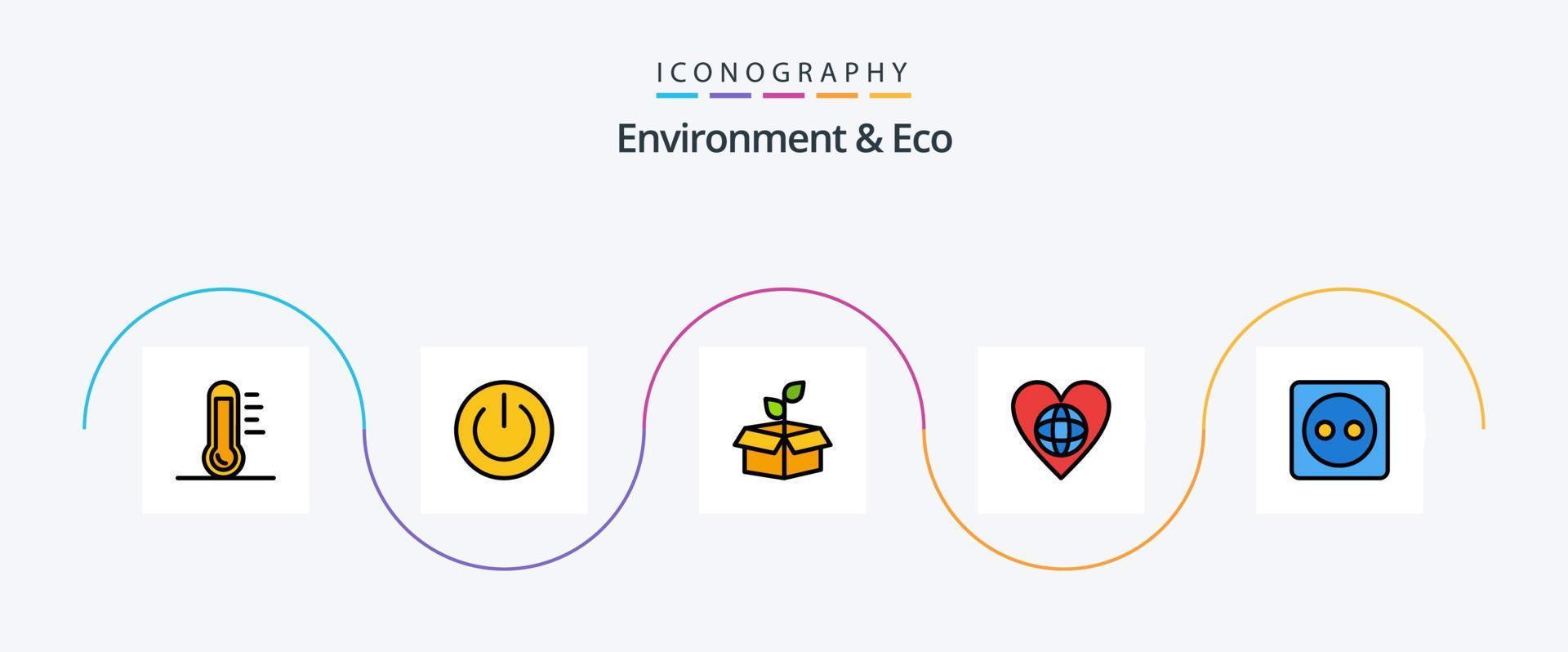 miljö och eco linje fylld platt 5 ikon packa Inklusive värld. ekologi. miljö. kraft. energi vektor