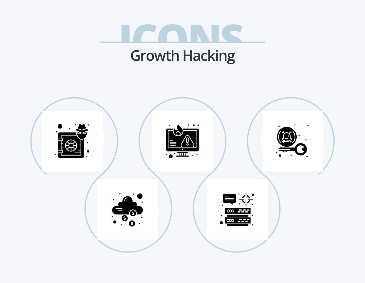 dataintrång glyf ikon packa 5 ikon design. lagring. data. mål. dator. säker vektor