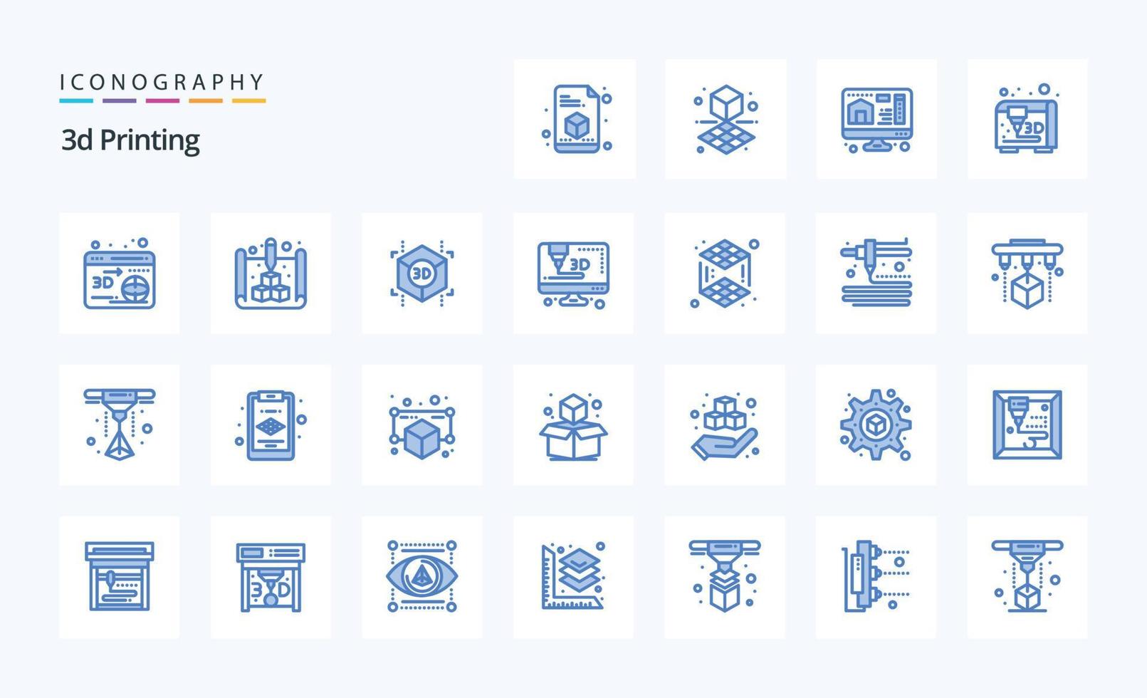 25 3D-Druck blau Icon Pack vektor