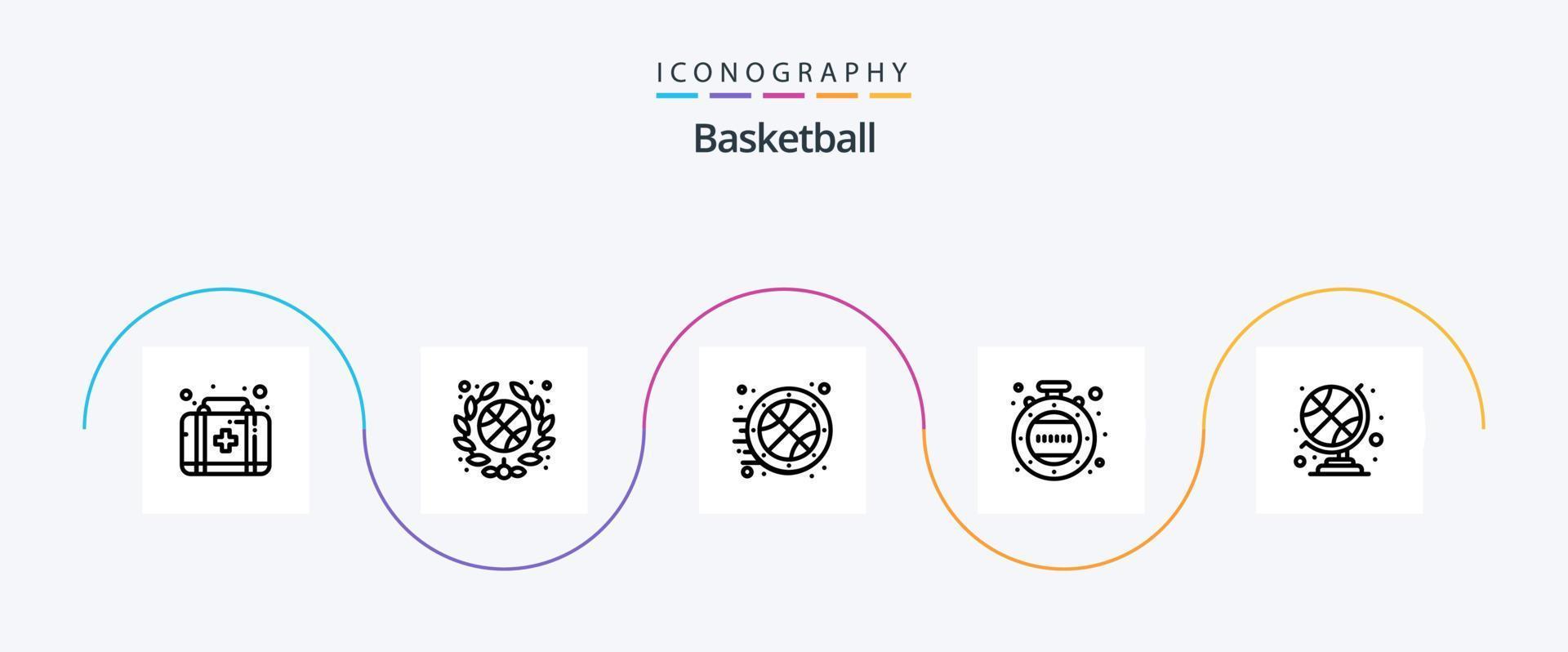 Basketball Line 5 Icon Pack inklusive. Globus des Sportvereins. Sport. Sportball. Timer vektor