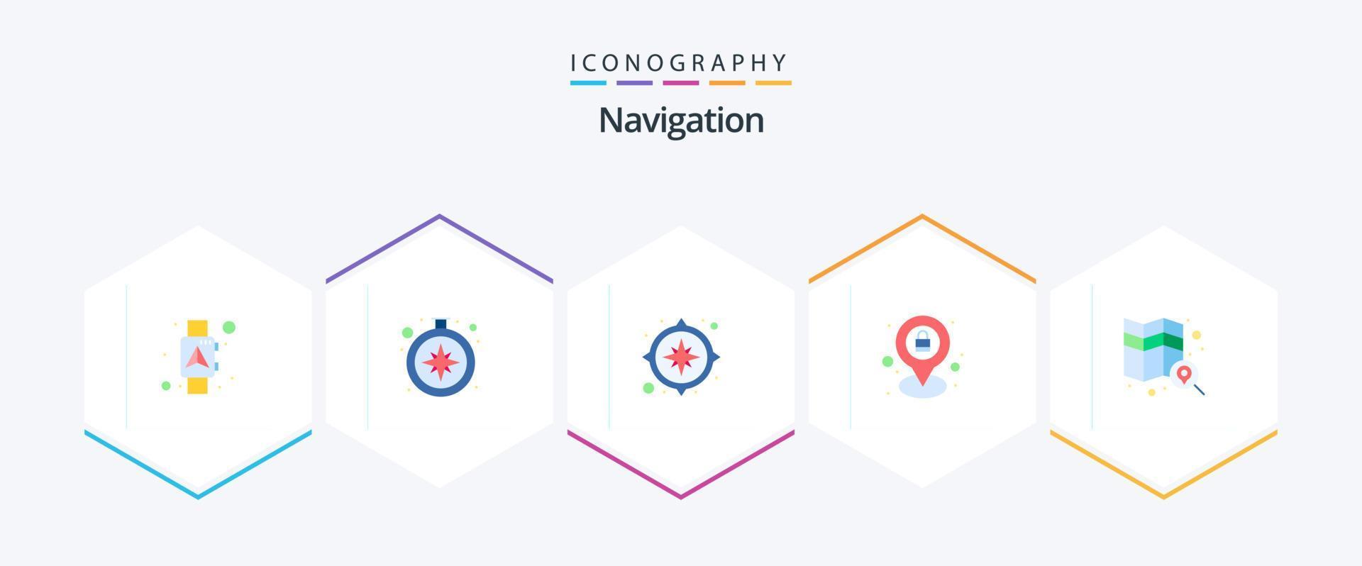 navigering 25 platt ikon packa Inklusive utforska. låsa. gps. plats. navigering vektor