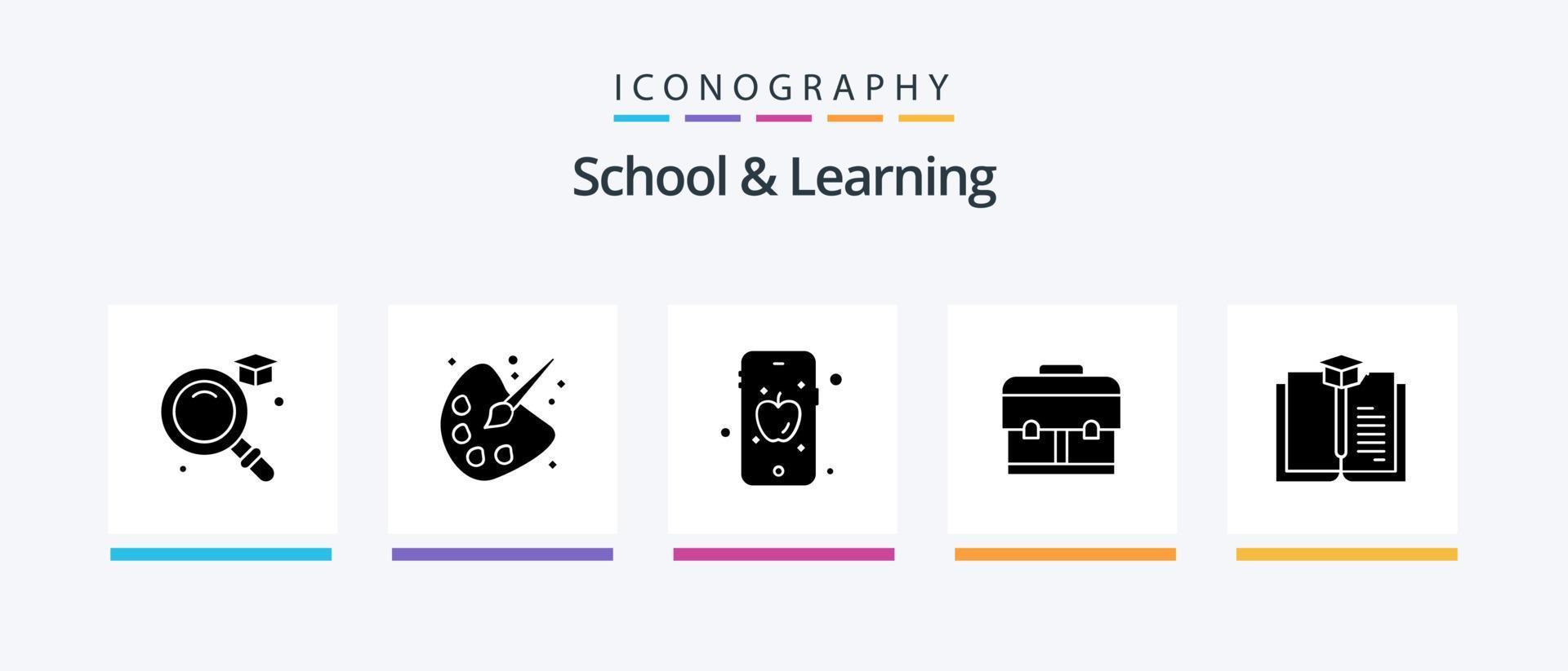 skola och inlärning glyf 5 ikon packa Inklusive . utbildning. äpple. bok. skola. kreativ ikoner design vektor