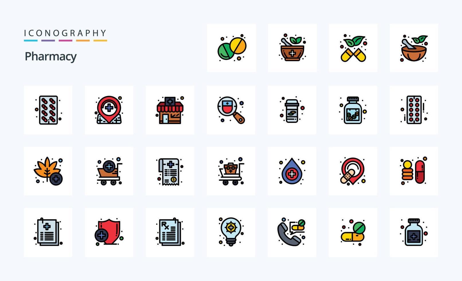 Icon-Pack mit 25 Apothekenzeilen gefüllt vektor