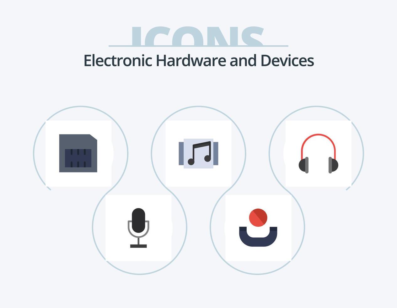 Geräte flach Icon Pack 5 Icon Design. Kopfhörer. Lieder. Karte. Lied. Medien vektor