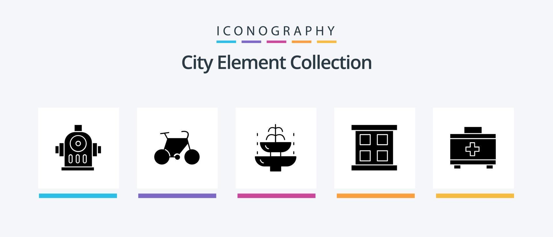City Element Collection Glyph 5 Icon Pack inklusive Fenster. reisen. Tourist. Reise. kreatives Symboldesign vektor