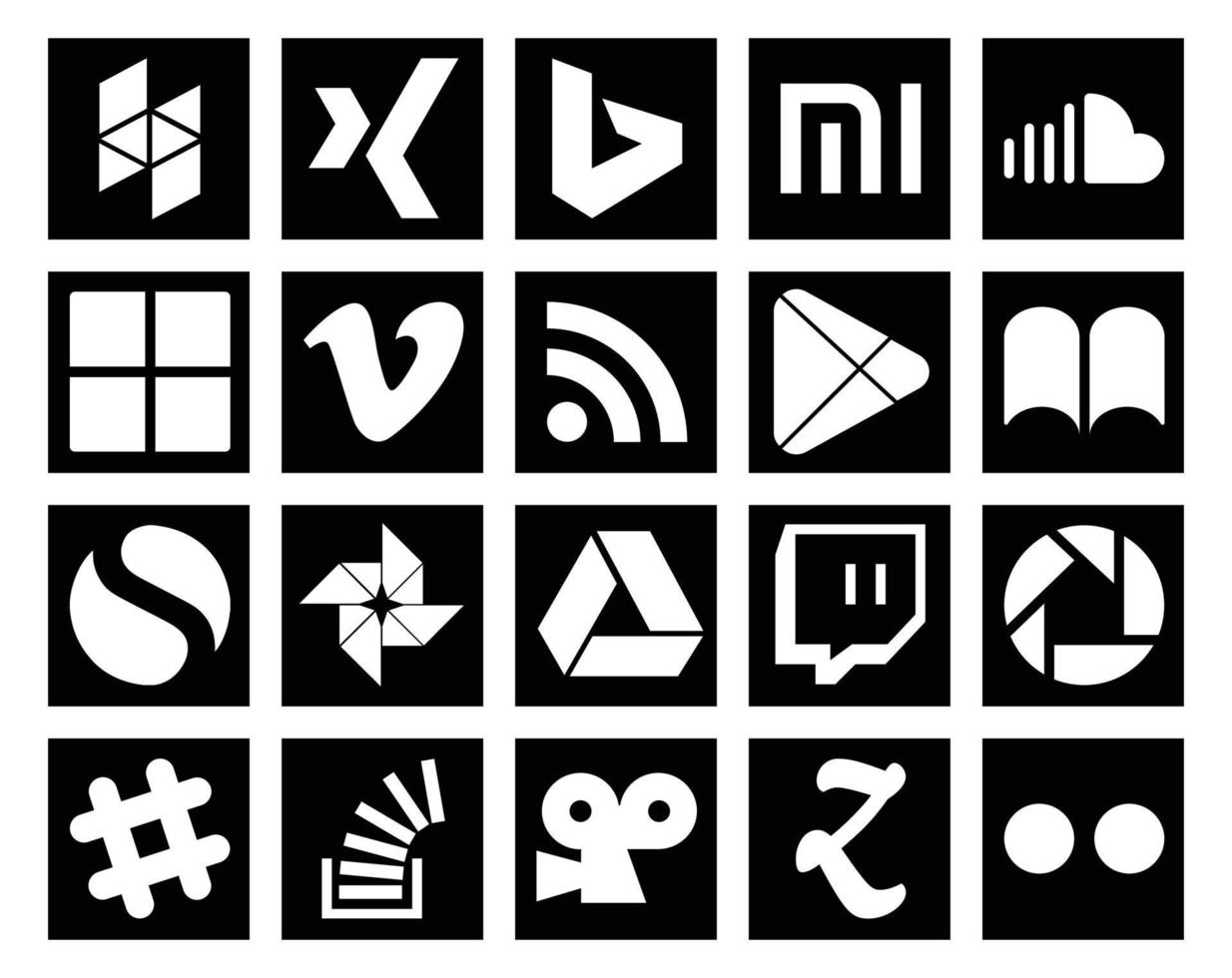 20 Social-Media-Icon-Packs, einschließlich einfacher Twitch-Foto-Vimeo-Apps vektor