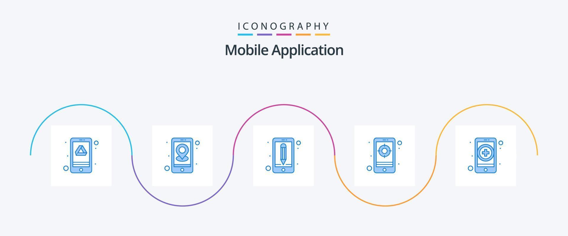 mobile anwendung blau 5 symbolpaket einschließlich gesundheit. Ziel. App. online. Anwendung vektor