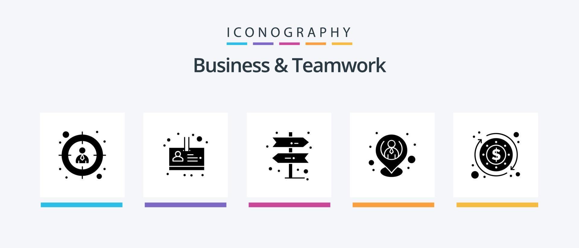 Business- und Teamwork-Glyphe 5 Icon Pack inklusive . Geschäft. Richtung. Budget. Standort. kreatives Symboldesign vektor
