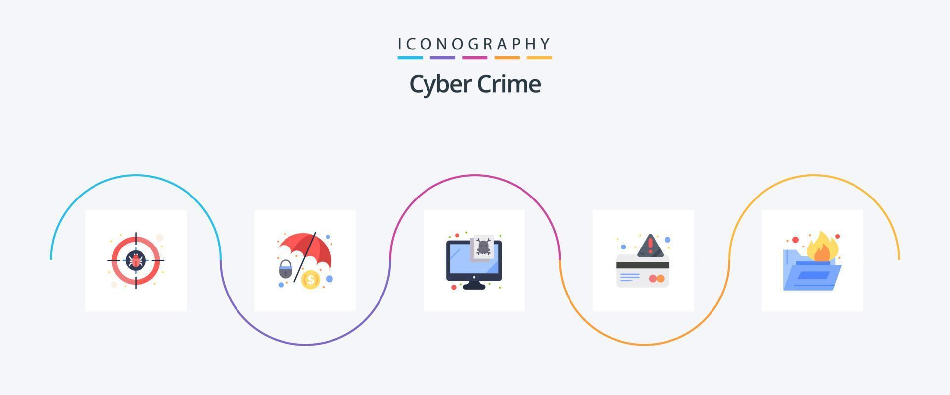 Cyber Crime Flat 5 Icon Pack inklusive Ordner Antivirus. Zahlung. Computer. Kredit. Alarm vektor