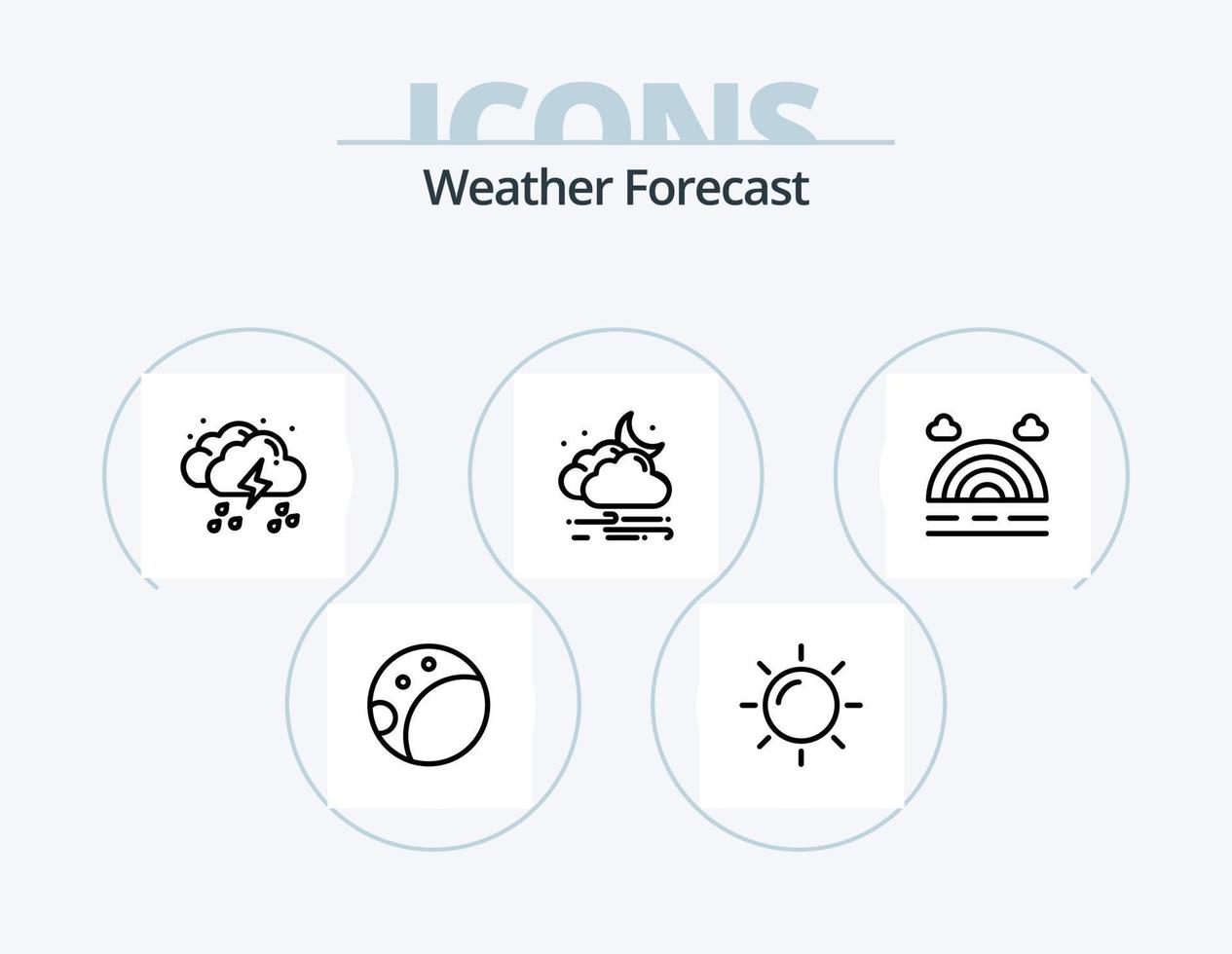 Wetterlinie Icon Pack 5 Icon Design. . Mond. Schnee. Rückseite. Tag vektor