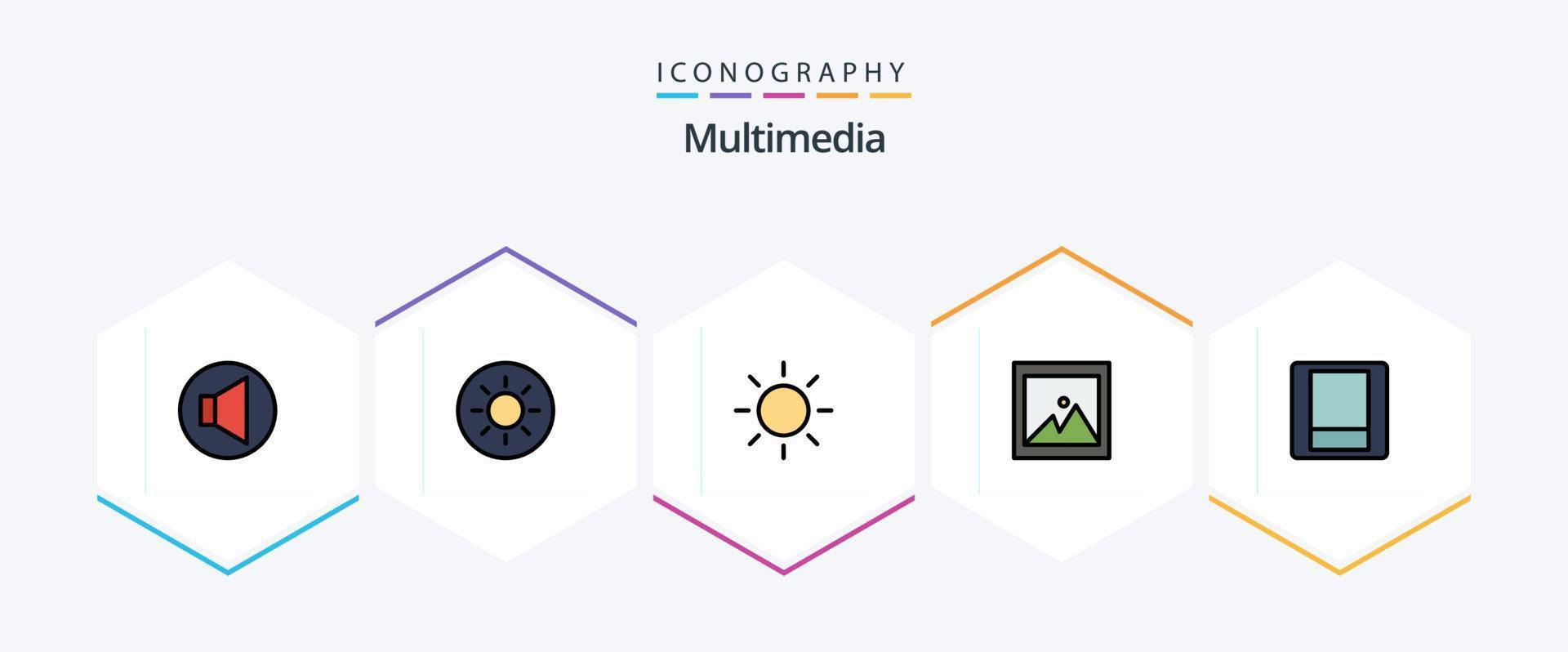 multimedia 25 fylld linje ikon packa Inklusive . ljus. vektor