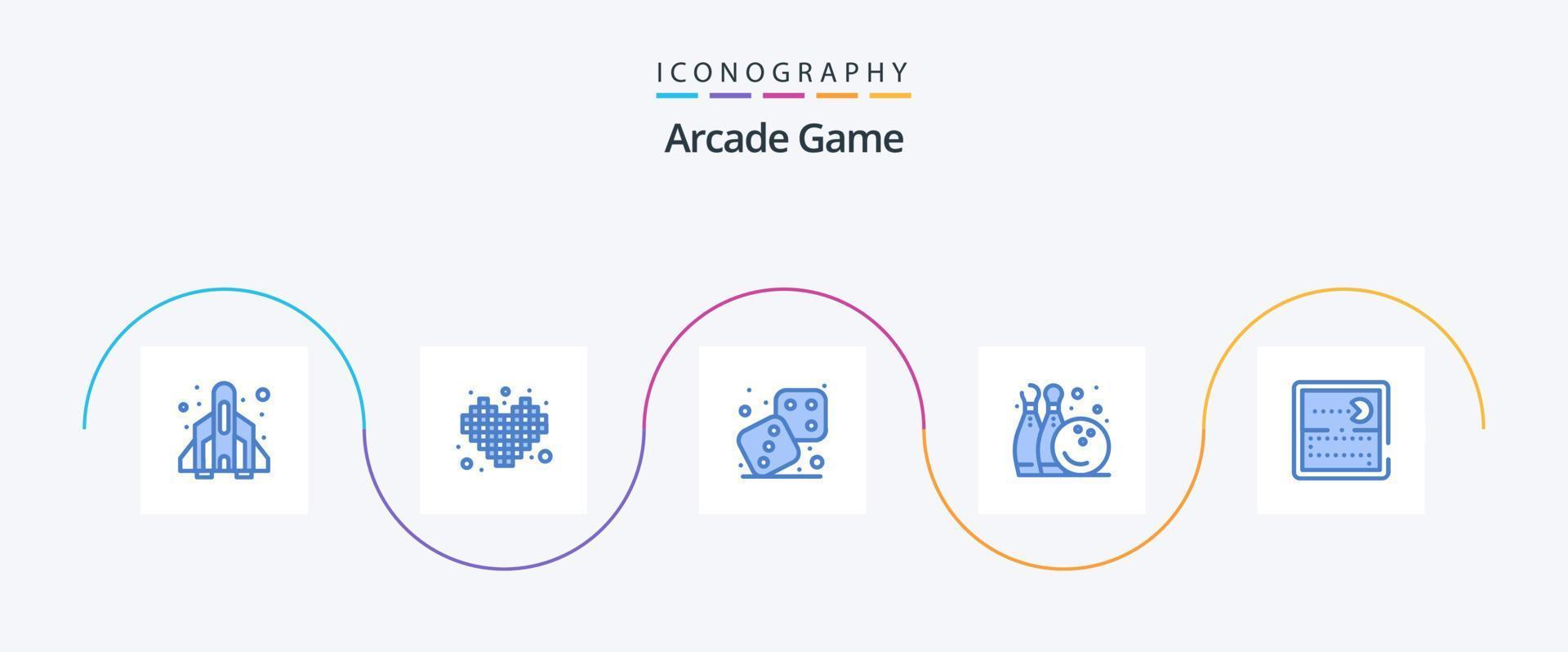 arkad blå 5 ikon packa Inklusive spel. spela. konkurrens. spel. bowling tall vektor