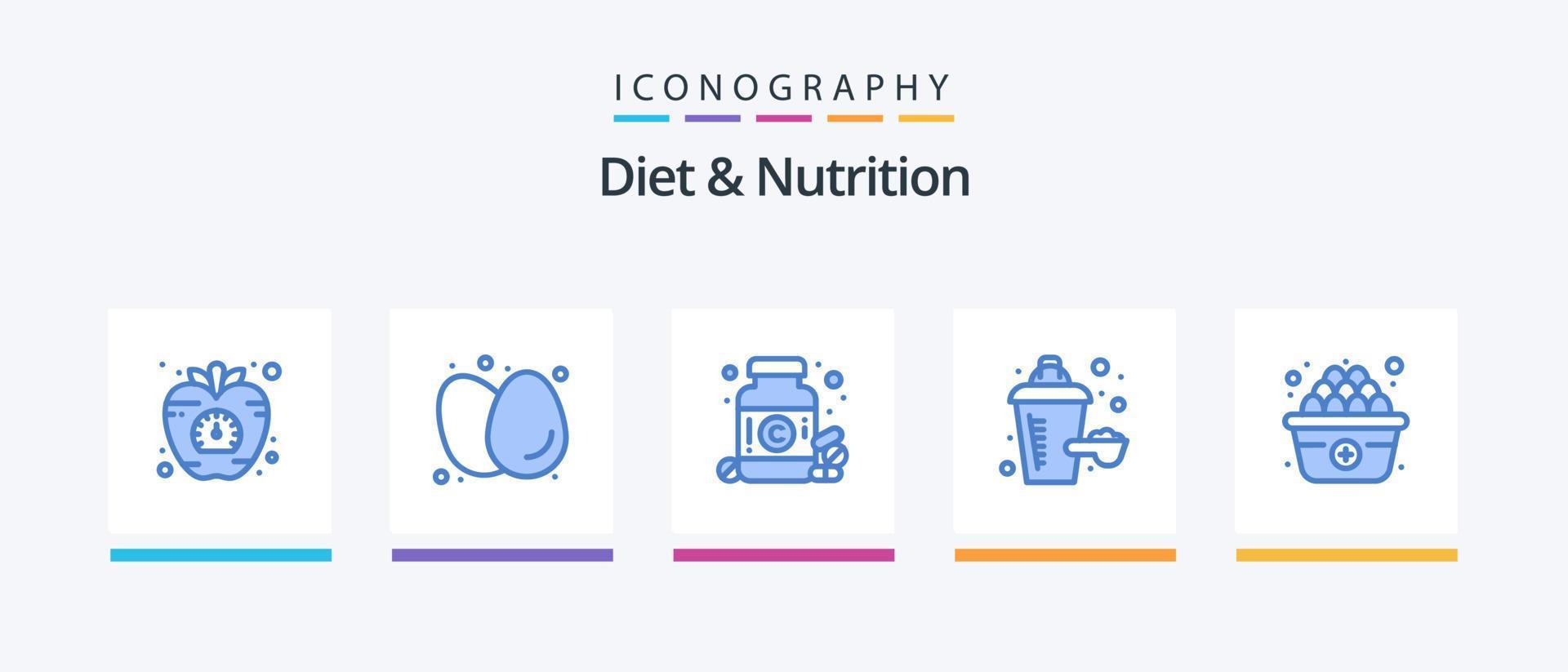 diät und ernährung blau 5 icon pack inklusive diät. Nahrungsergänzung. Eier. Zusatzstoff. Medizin. kreatives Symboldesign vektor