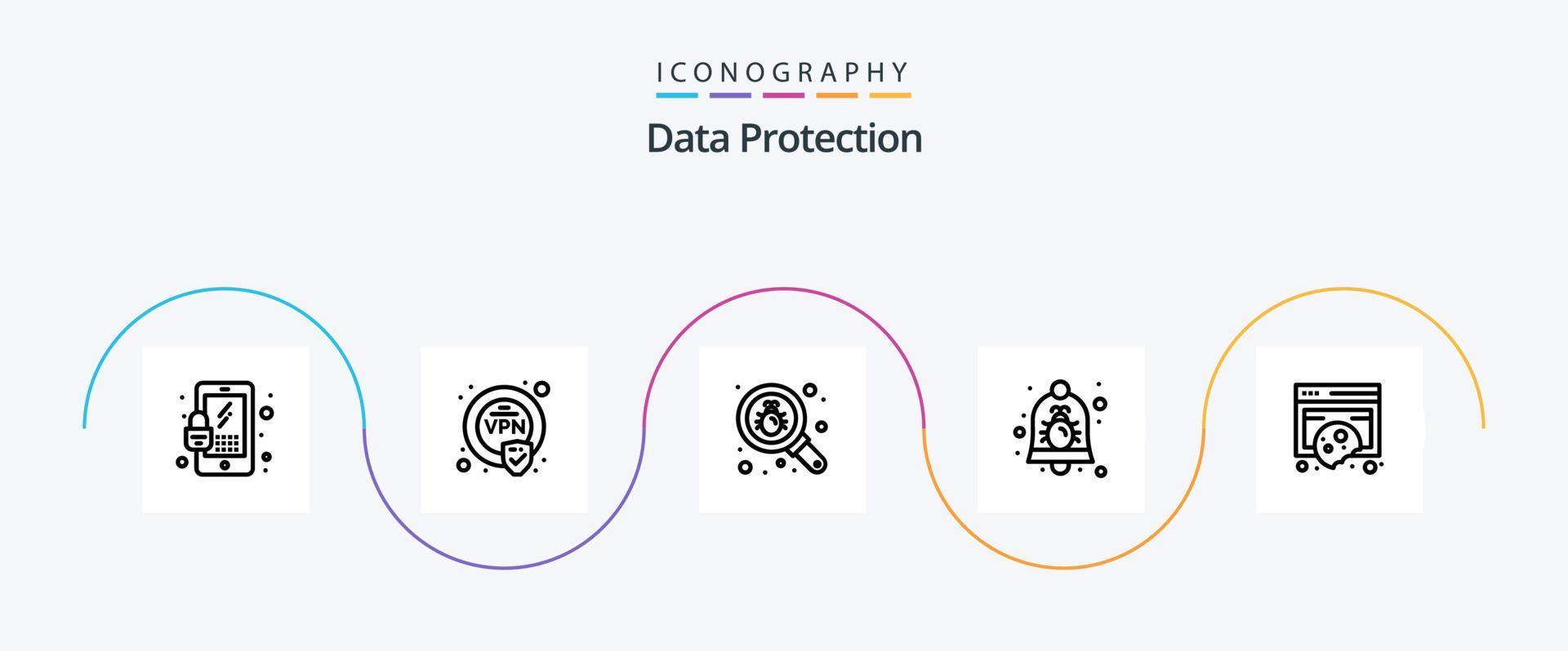 data skydd linje 5 ikon packa Inklusive data. efterlevnad. Sök. säkerhet. klocka vektor