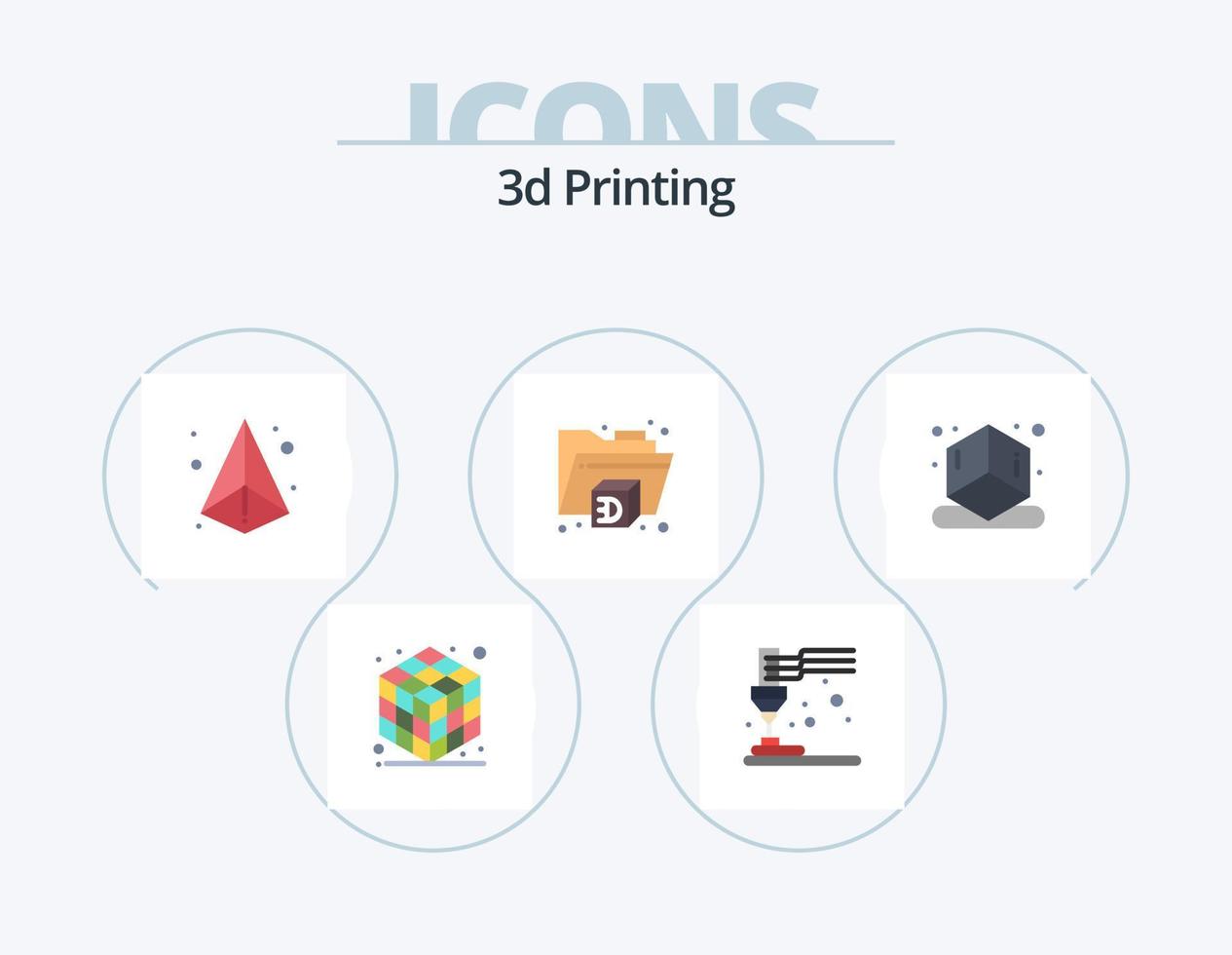 3D-Druck flach Icon Pack 5 Icon Design. Würfel. Ordner. 3d. Drucker. Drucken vektor