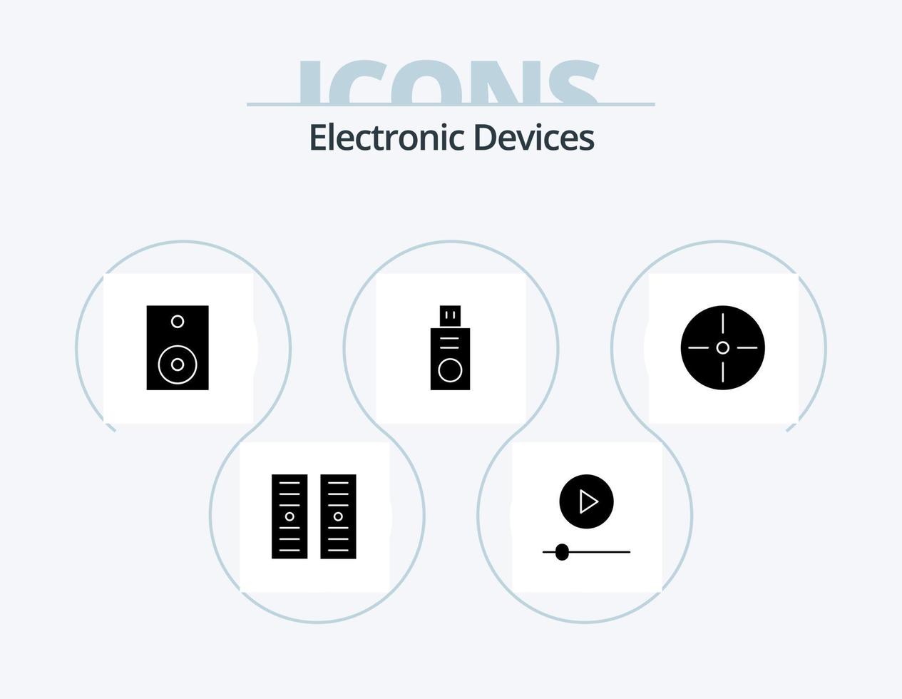 Geräte-Glyphen-Icon-Pack 5 Icon-Design. Spielereien. Geräte. Elektronik. USB. Scheibe vektor