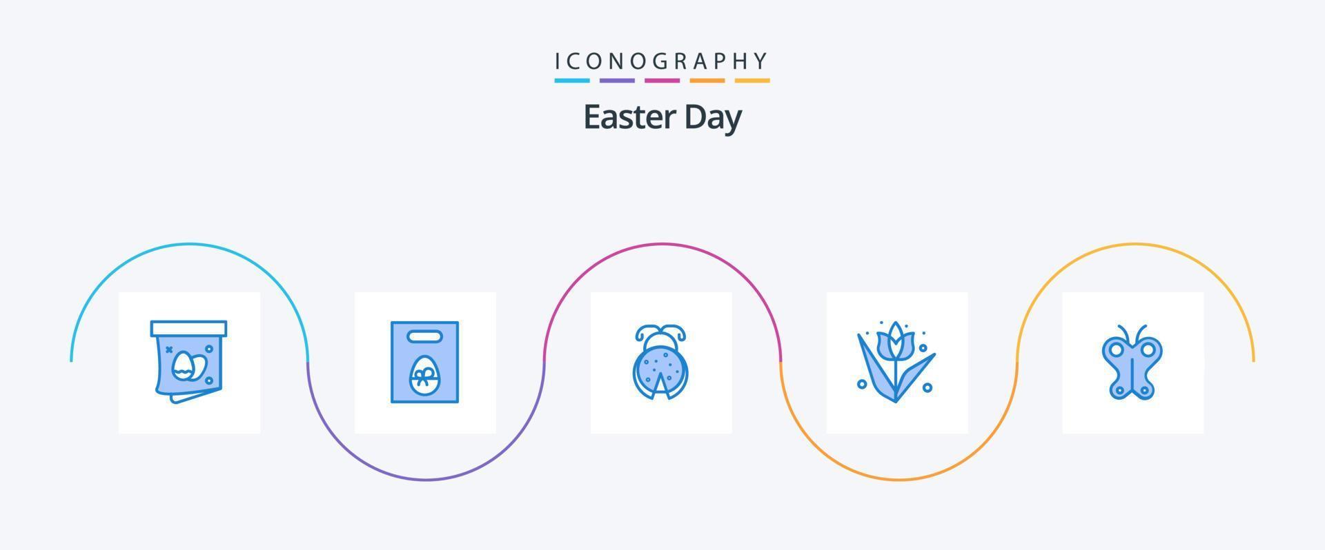 Ostern blau 5 Icon Pack inklusive Schmetterling. Anlage. Insekt. Blume. Dekoration vektor