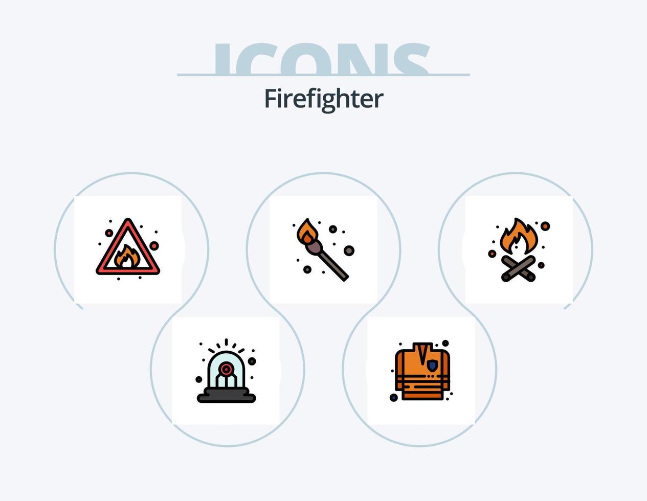 Feuerwehrmann Linie gefüllt Icon Pack 5 Icon Design. Notfall. Haus. Notfall. Flamme. Verbrennung vektor
