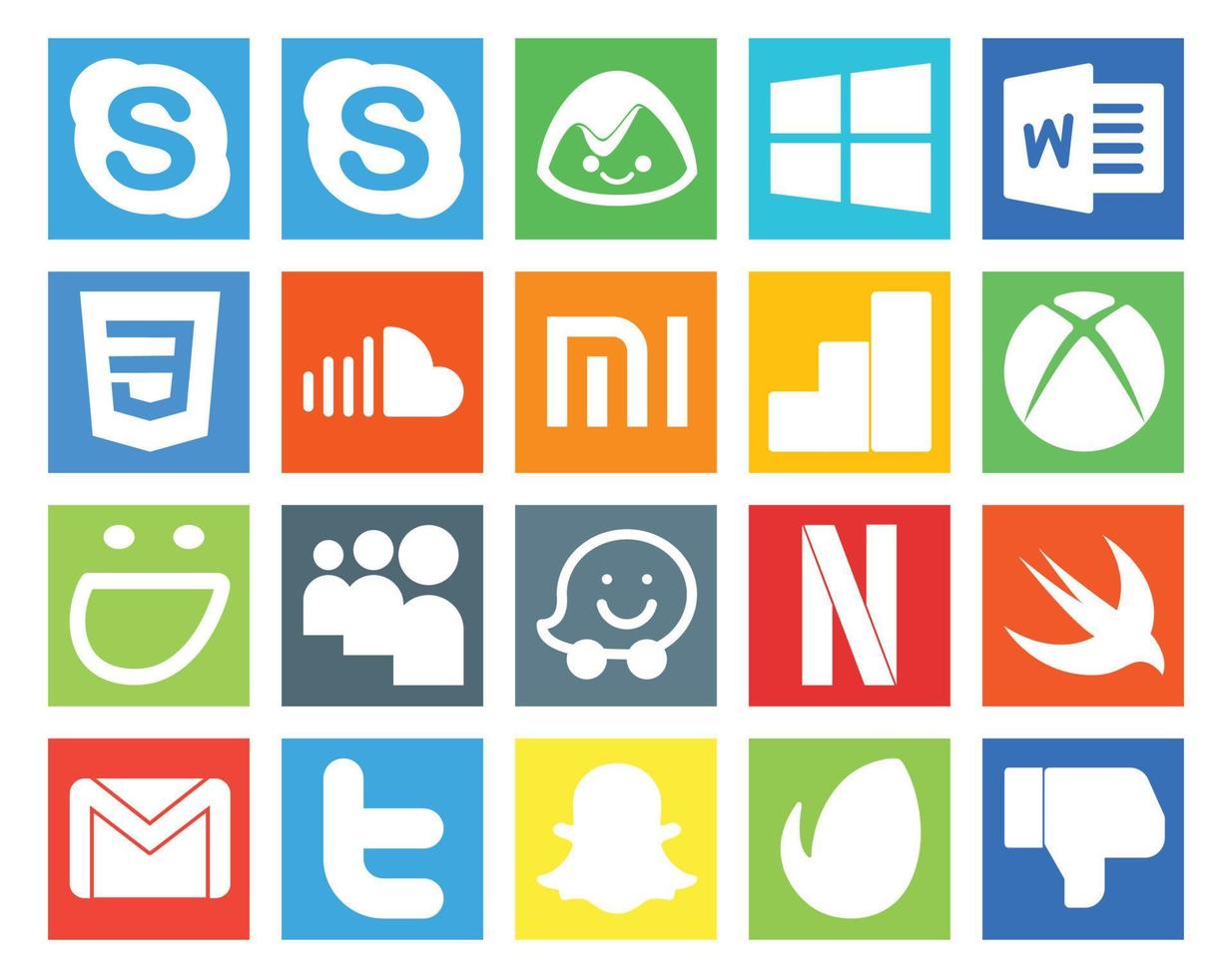 20 Social-Media-Icon-Packs, einschließlich Gmail Netflix Music Waze Smugmug vektor