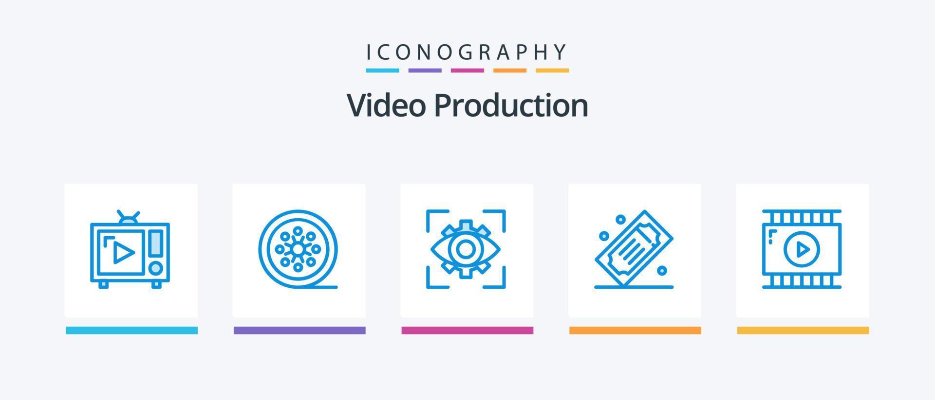 Videoproduktion Blue 5 Icon Pack inklusive Kinokarten. Kinokarten. Bandspule. Vision. Vorstellung. kreatives Symboldesign vektor