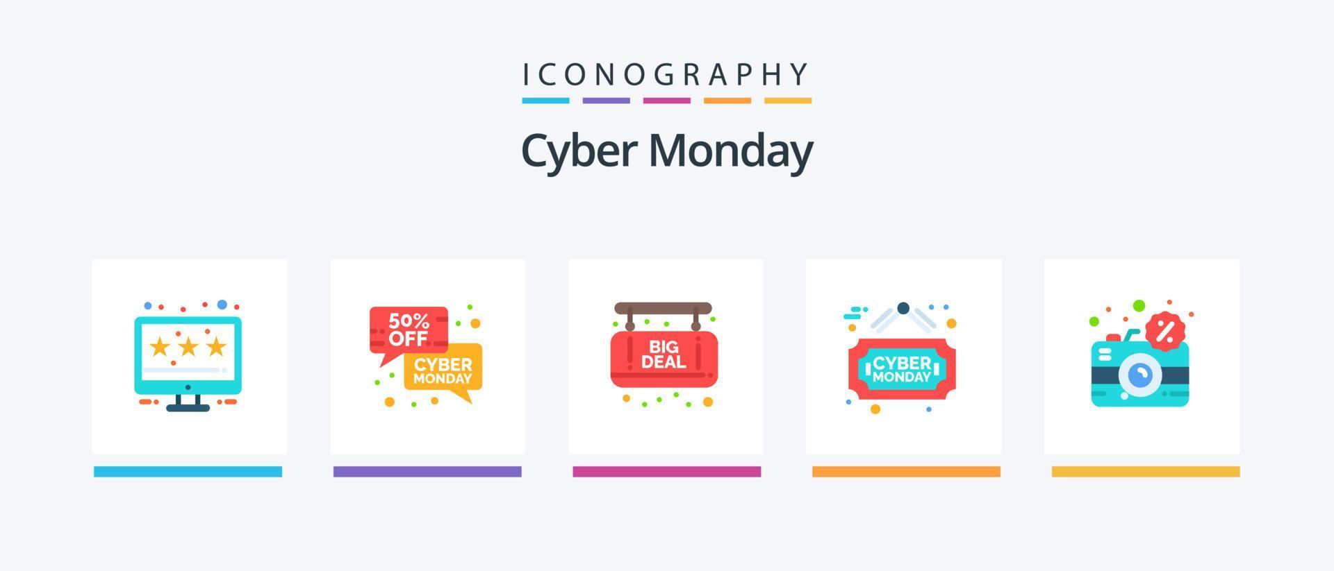 Cyber Monday Flat 5 Icon Pack inklusive dslr. Digital. Planke. Kamera. Planke. kreatives Symboldesign vektor