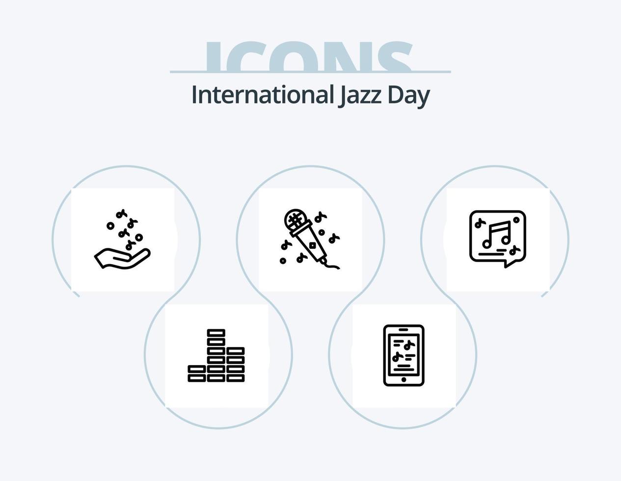 internationell jazz dag linje ikon packa 5 ikon design. samling. piano. fest. musik. musik vektor