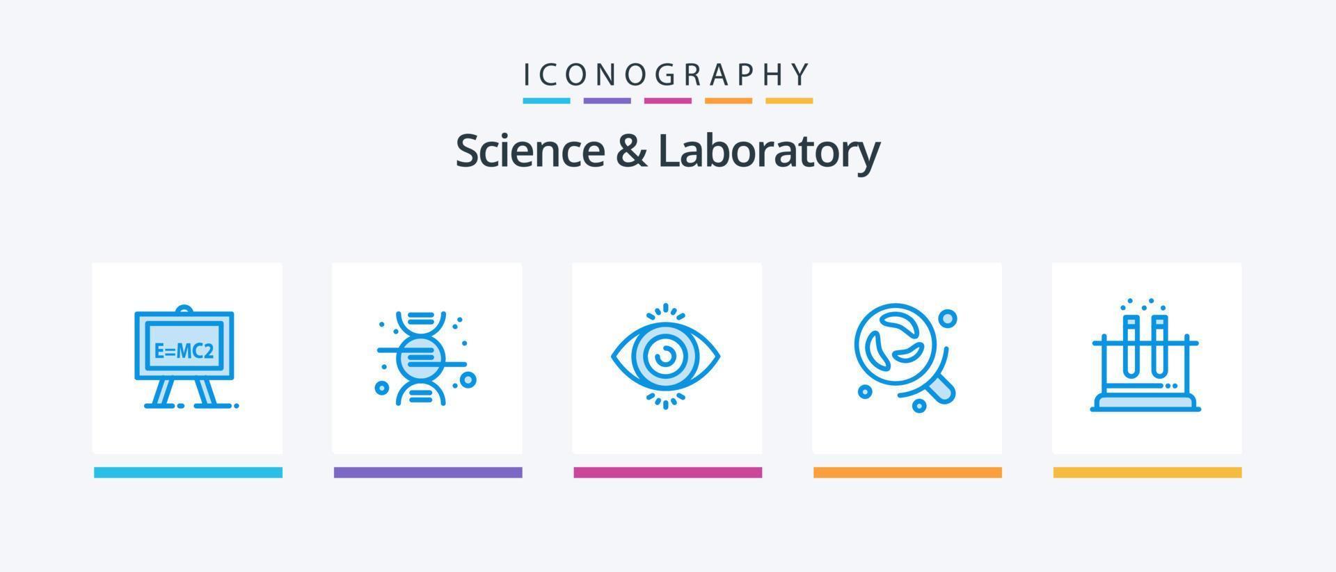 vetenskap blå 5 ikon packa Inklusive vetenskap. testa. Sök. labb. forskning. kreativ ikoner design vektor