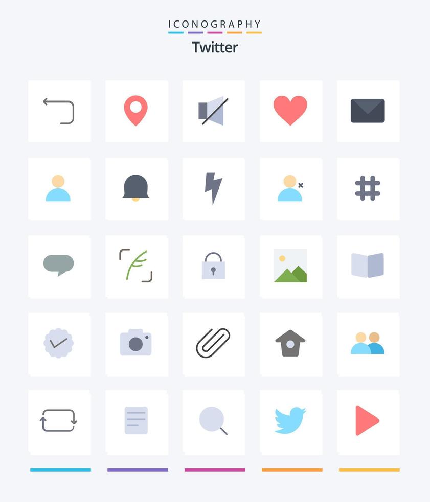 Creative Twitter 25 Flat Icon Pack wie SMS. zwitschern. aus. zwitschern. Liebe vektor