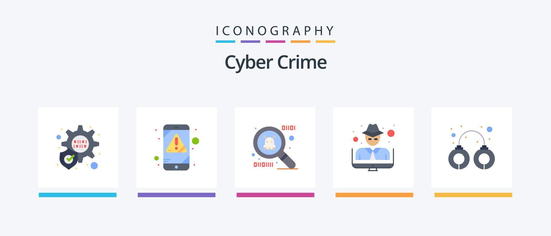 Cyber-Kriminalität Flat 5 Icon Pack inklusive . Festnahme. Hacker. Polizei. kriminell. kreatives Symboldesign vektor