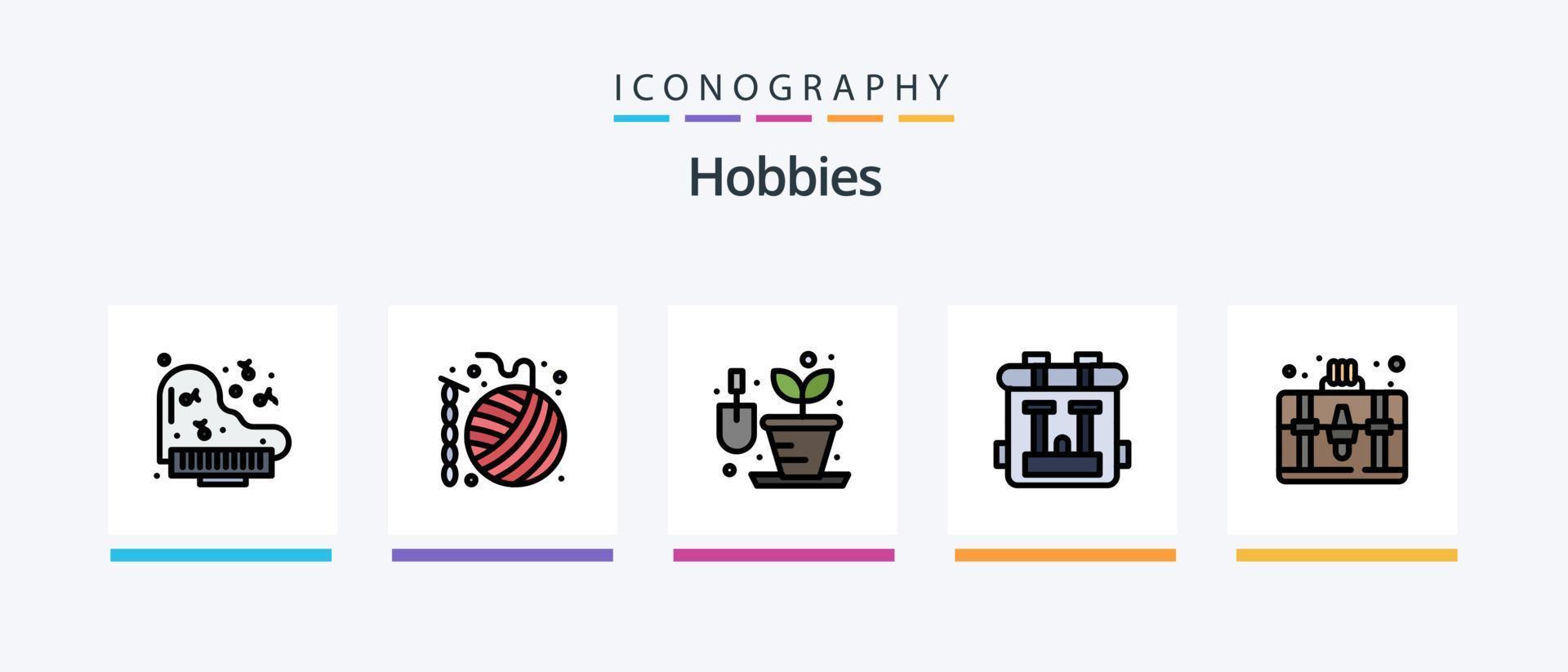 hobbies linje fylld 5 ikon packa Inklusive hobby. hobby. papper. hobbyer. hobby. kreativ ikoner design vektor