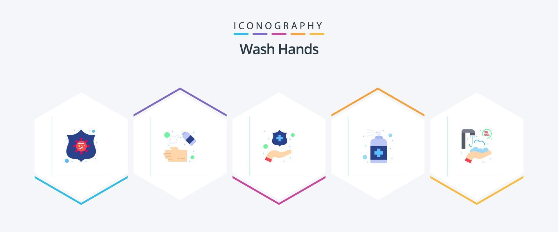 Hände waschen 25 Flat Icon Pack inklusive zwanzig Sekunden. Handpflege. waschen. Hand. sprühen vektor