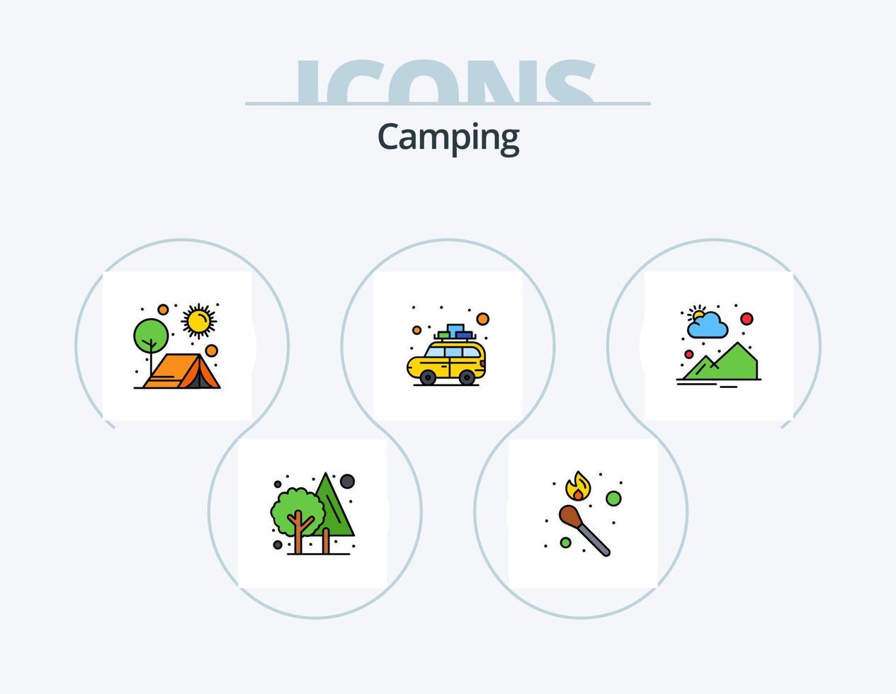 Camping-Linie gefüllt Icon Pack 5 Icon-Design. . erkunden. draussen. binokular. Sicherheit vektor