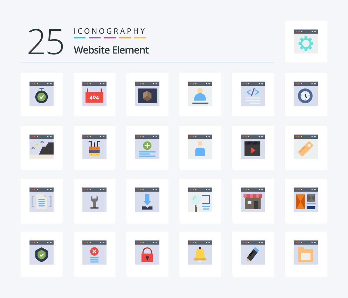 hemsida element 25 platt Färg ikon packa Inklusive logga in. webbläsare. sida. webbplats. element vektor