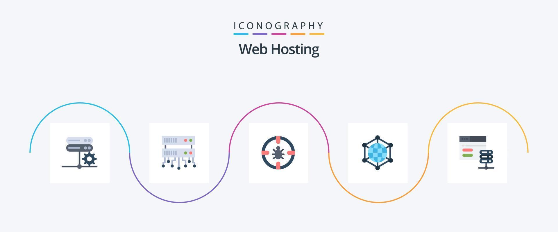 Webhosting Flat 5 Icon Pack inklusive Datenbank. Netz. Internet. Server. Analytik vektor