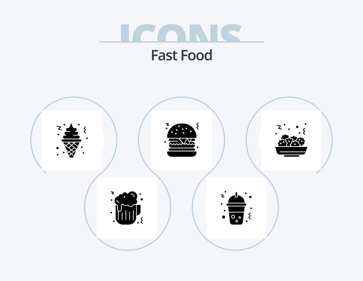 snabb mat glyf ikon packa 5 ikon design. . äta. snabb mat. mat. mat vektor
