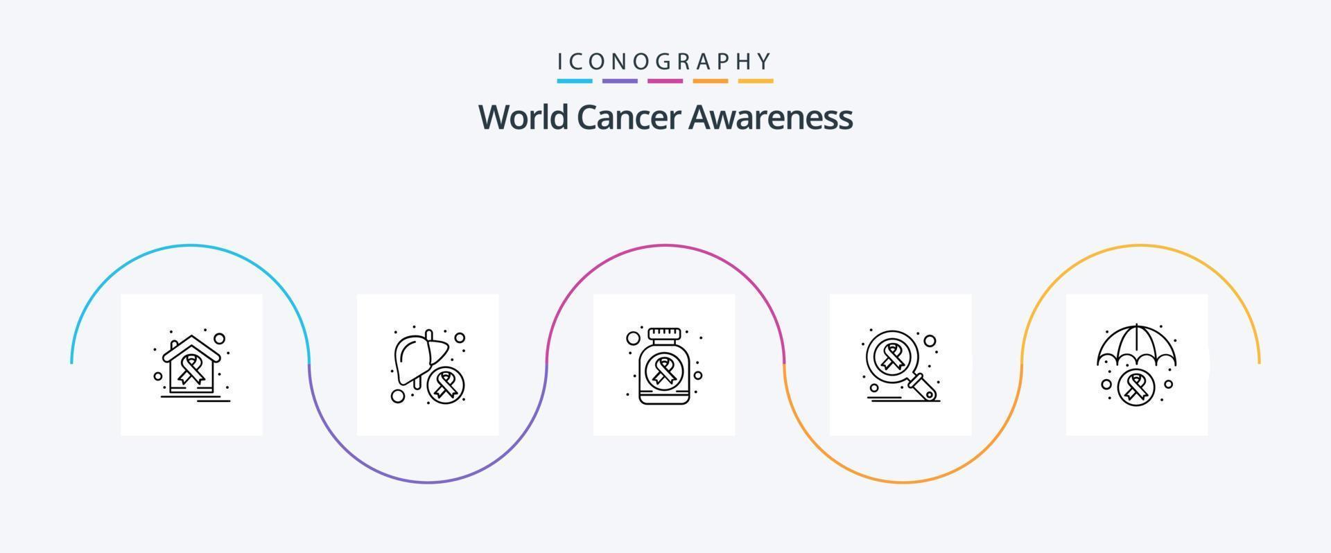 World Cancer Awareness Line 5 Icon Pack inklusive Virus. Infektion. Leber. infizieren. Pillen vektor